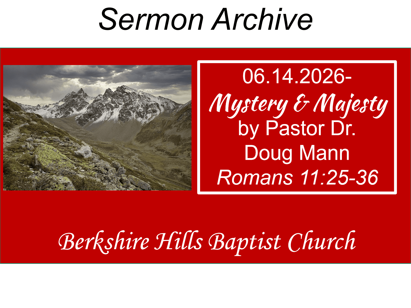 Title slide for “Mystery and Majesty”
